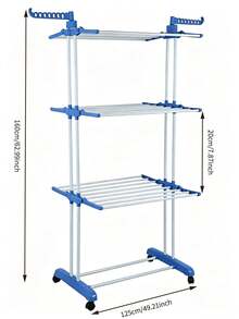 1pc Large Floor Clothes Drying Rack With Wheels-Multi-Layer Metal Drying Rack, Stable Structure, Space Saving, Easy To Install, Foldable Garment Rack, Suitable For Living Room, Bedroom, Dormitory And Apartment - A - View 2
