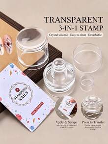 Transparent 3-In-1 Silicone Nail Art Stamper Kit, Clear Stamp Tool With Scraping Card For French Tip Pattern Printing DIY Manicure Decoration - Multicolor - View 5