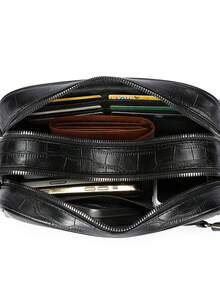 Storage Handbag, Large Capacity Business Handbag, Double-Layer Toiletry Bag, Wallet Handbag - Black - View 5