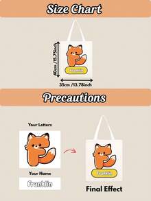 Custom Animal Initial Canvas Tote Bag, Personalized Name Cute Cartoon Letter Shoulder Bag, Reusable Thickened Canvas Handbag, Suitable For Shopping, Beach, Travel, Daily Gift - Multicolor 3 - View 2