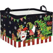 1pc Christmas Gnome HO HO HO Print Storage Basket With Handle, Collapsible Rectangular Fabric Storage Bin, Home Decor Organizer For Bedroom Closet - Black - View 6