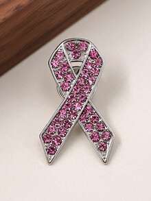 1pc Breast Cancer Awareness Pink Ribbon Badge Accessory, Pink Bow Brooch Lapel Pin - Pink - View 3