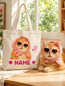 Tas Kanvas Potret Hewan Peliharaan Kustom, Wajah Kucing atau Anjing Cat Air, Tas dengan Nama Hewan Peliharaan yang Dipersonalisasi - MultiWarna - View 2