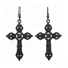European Baroque Cross Vintage Bohemian Gothic Pendant Earrings - Black - View 1