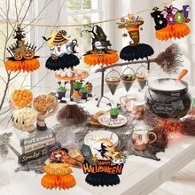 Funko Halloween Party Table Honeycomb Decor Set, Assorted Bat Skull Ghost Pumpkin Paper Centerpieces, 15cm Tabletop Ornaments For Halloween Dinner, Party & Holiday Table Decoration - Sets - View 3