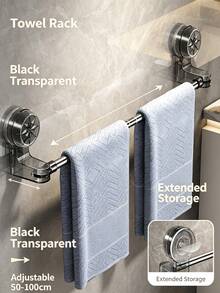 Drill-Free Suction Cup Telescopic Towel Rack, Bathroom Suction Cup Towel Bar, Bathroom Telescopic Towel Rod, Bathroom Storage Rack, Bathroom Towel And Bath Ball Storage Rack - View 2