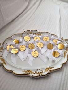 Custom Acrylic Mirror Tags, Bow-Tied Name Tags, Thank You Labels, Announcement Cards, Baptism Labels, Wedding Reception Souvenir Tags, Luxury Labels, Cake Toppers, Bridal Shower, Baby Shower - Gold - View 6