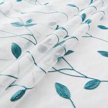 2pcs Embroidered Semi-Sheer Curtains, Light Filtering, Suitable For Kitchen, Home Or Office, Solid Color Design, Modern Country Style, Suitable For Bedroom And Living Room Use - Blue - View 6