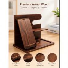1pc Rustic Wooden Desktop Organizer With Phone Holder, Watch And Glasses Storage, Easy Assembly, Multi-Functional Home Office Accessory Organizer, Modern Farmhouse Workspace Organizer, Elegant Country Design - Wood Color - View 6