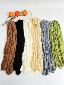 1pc Women's Solid Color Pleated Scarf, Spring/Summer Long Silk Scarf, Fashionable Unique Waist Accessory - White - View 10