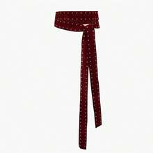 1pc Burgundy Extra Long Ribbon Studded Decor Women's Belt - Cool European Punk Style Bowknot Dress Accessory - Burgundy - View 7