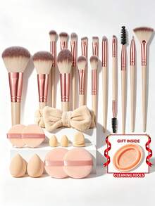 26pcs And 1pc Free Gift Makeup Brush Set With Makeup Sponges Powder Puff Cleaning Mat Face Washing Wristbands Soft Synthetic Bristles Cosmetic Brushes For Foundation Blush Eyeshadow Makeup Tools Gift For Makeup Lover - Multicolor - View 13
