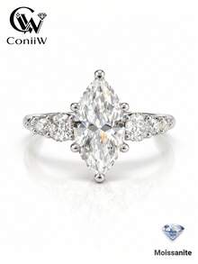 ConiiW 925 Silver 3-Carat Marquise-Cut Moissanite Couple's Ring (Fancy Shape) – Suitable For Daily Wear, Weddings, And Parties - Silver - View 10