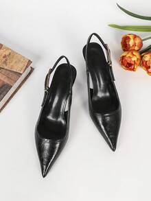 Women's Black High Heel Pumps Slingback Sandals Stiletto Heel Open Back Party Wedding Formal Shoes 7cm Slip-On Buckle Strap Pointed Toe - Black - View 4
