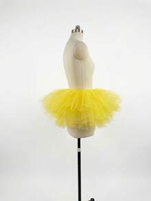 5-Layer Halloween Gothic E-Girl Black Mesh Layered Mini Skirt - High Waist Ruffle Puff Ballet Skirt, Street Style And Party Wear - Yellow - View 6