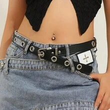 1pc Chain Belt, Women's Men's Punk Rock Waist Belt For Jeans And Pants, Versatile Metal Jeans Belt - Black - View 1