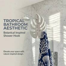 1pc White Monstera Leaf Hook, No-Drill Bathroom Towel Rack, Suitable For 8mm Glass Door Bathrobe Hook, Nordic Style Bathroom Storage - Multicolor - View 4