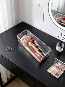 1pc Round Makeup Storage Box With Colorful Handle, Divided Compartment Design, High Transparency Material, Waterproof And Dust-Proof, Organizer For Makeup Brushes, Powder Puffs, Cushion Compacts And Powder Cakes, Vanity Organizer For Girls' Dorm And Rental Apartment - Multicolor - View 7