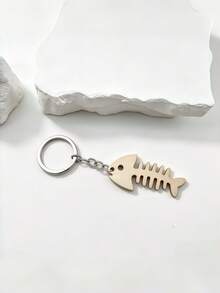 New Hot-Selling Handmade DIY Solid Color Wooden Fish Keychain 1pc, Creative Wooden Fish Bone Keychain Pendant, Creative Holiday Gift For Lovers And Friends, Creative Gift For Girlfriend, Holiday Gift, Phone And Car Accessories Key Ring, Holiday Creative Small Gift For Giving, Event Gift - Multicolor - View 7