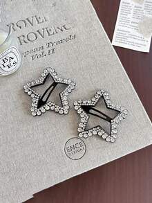 2pcs Shiny Hollow Five-Point Star Rhinestone BB Clips, Women's High-End Versatile Side Bangs Hair Clips, Star Hair Accessories - Multicolor - View 5