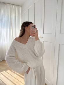 1pc Knitted Cardigan, Home, Daily, Office, Autumn/Winter, Autumn, Fall, Autumn Outfit For Women, Fall Clothes - White - View 1
