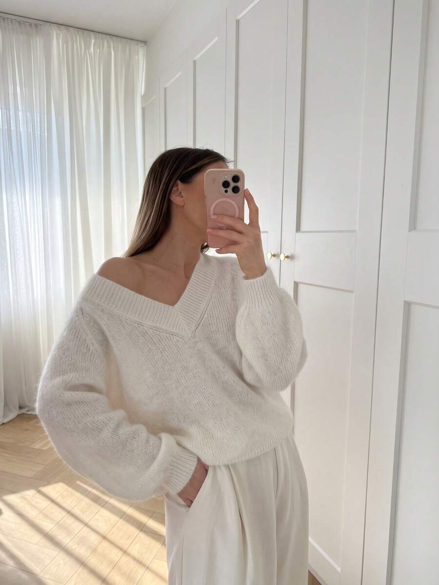 1pc Knitted Cardigan, Home, Daily, Office, Autumn/Winter, Autumn, Fall, Autumn Outfit For Women, Fall Clothes - White - View 1