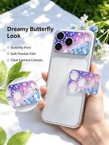 2片裝相機鏡頭保護軟膜,防指紋,易安裝無氣泡,適用於 iPhone 18 Pro Max/18 Pro/17 Pro Max/17 Pro/17 Air,高畫質漸層紫藍蝴蝶花卉全覆蓋防刮保護膜 - 碎花104 - 查看 4