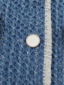 Jaket Denim Wanita dengan Kancing Dekoratif Bergaya Lusuh - Dusty Blue - View 6
