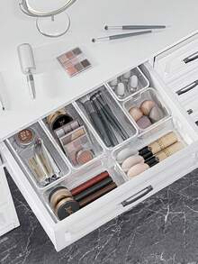 Transparent Acrylic Drawer Organizer, Stackable Cosmetic Storage Box, Suitable For Vanity, Transparent Plastic Desktop Drawer Divider, Can Store Makeup Brushes, Lipsticks, Skincare Products, Stationery, Vanity Accessories, Bedroom Decor - Multicolor - View 6