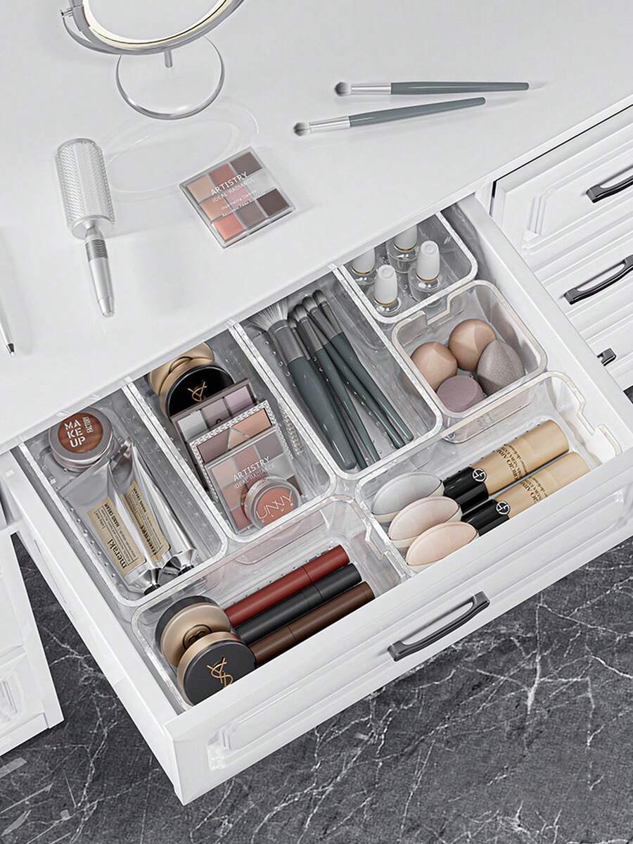 Transparent Acrylic Drawer Organizer, Stackable Cosmetic Storage Box, Suitable For Vanity, Transparent Plastic Desktop Drawer Divider, Can Store Makeup Brushes, Lipsticks, Skincare Products, Stationery, Vanity Accessories, Bedroom Decor