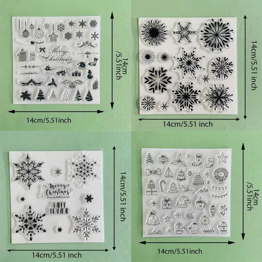 Snowflake Christmas Ornament Clear Silicone Stamp,Winter Holiday Decor Transparent Rubber Seal For Card Making Scrapbook Journal DIY Craft Stamp