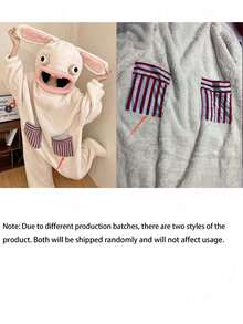 1pc Cute & Quirky Cartoon Rabbit Coral Fleece Hooded Bathrobe, Made Of Coral Fleece Material, Featuring 3D Plush Rabbit Ears And Striped Applique Pocket, Perfect For Daily Casual Wear, Halloween Party, Or As A Unique Gift For Girls - Multicolor - View 9