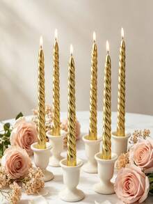 8pcs Spiral Tapered Candle Set Unscented Textured Design Smokeless Long Burning Suitable For Holiday Parties, Halloween, Christmas, Weddings And Various Celebrations 4/8pcs - Multicolor - View 5