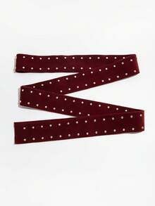 1pc Burgundy Extra Long Ribbon Studded Decor Women's Belt - Cool European Punk Style Bowknot Dress Accessory - Burgundy - View 5