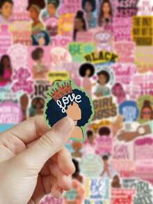 100pcs Afro Lady Inspirational Stickers Black Culture Empowerment Decals For Handbag Water JugGaming Gear Planner Stationery Refrigerator CreativeDecor Accessory School Supplies - A - View 6