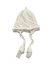 Autumn/Winter Baby Knitted Earflap Hat, Cable Knit Tassel Children's Beanie, 2-9 Years Old Girls Versatile Hat - Multicolor - View 10