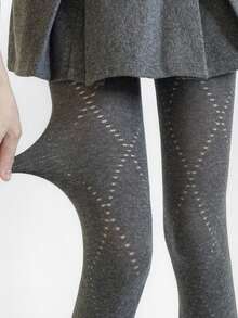 1 pieza Leggings cálidos sobre la rodilla para mujer, pantalones cómodos y ajustados de color gris versátiles y casuales, pantalones de media gruesa con diseño de cuadros argyle japonés JK, adecuados para otoño/invierno - Multicolor - Ver 9