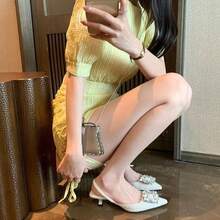 女士尖头凉鞋，新款时尚包头细高跟中跟鞋 - 白色 - 查看 2
