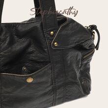 STEPHIECATHY Women's Retro Casual Chic Street Style Washed PU Leather Zipper Multi-Pocket Large Capacity Tote Bag, Fits 13-Inch Laptop, Adjustable Shoulder Strap For Crossbody Or Shoulder Wear, Suitable For Daily Commute, College, Short Trips, Rockabilly, Y2K, Gothic Punk Style - Black - View 6