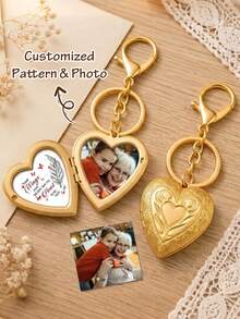 1pc Personalized Photo Locket Keychain For Mom, Custom Gold Vintage Heart Locket, Custom Mother's Day Gift For Grandma,Memorial Gift For Loved Ones - Gold - View 1