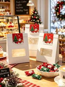 6pcs/12pcs/24pcs Xmas Holiday Window Stand-Up Paper Gift Bags, Visible Window Design For Candy Cookies Party Favor Pouches - View 4