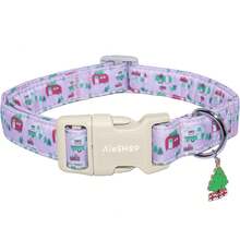 1PC Christmas Camper Van Printed Dog Collar, Soft Adjustable Pet Collar With Quick Release Buckle, Adjustable Strap And Zinc Alloy D-Ring, Festive Christmas Pet Collar For Small, Medium And Large Dogs & Cats, Holiday Gift For Boys & Girls - Pink - View 3
