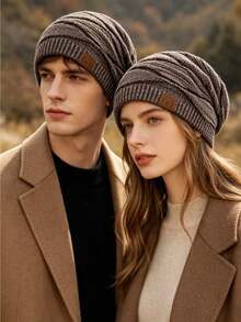 JZML 1pc Letter Decor Soft Knitted Ski Cap With Thermal Lined For Outdoor Halloween Beanie Fall Outfit - Mixed Color - F&S - View 9