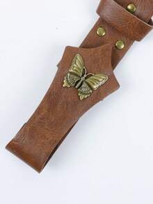 Vintage PU Leather Belt Fan Holder, Medieval Butterfly Decor Fan Storage Case, Halloween LARP Renaissance Costume Prop - A - View 6