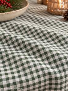 Bubaba 1pc Green Plaid Ruffle Edge Tablecloth, Vintage Pastoral Christmas Rectangular Dining Tablecloth, Beige Ruffle Edge, Bohemian Kitchen Holiday Decor - Green - View 10
