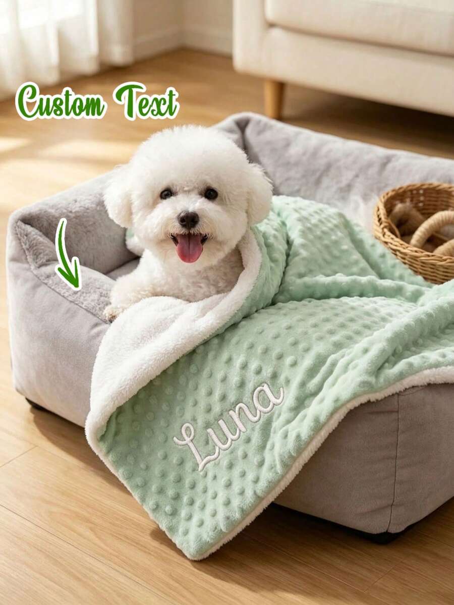 Custom Name Embroidered Pet Blanket, Warm Winter Windproof Dog Cat Throw Blanket, Portable Outdoor Rest Mat, Christmas Gift For Pet Lovers - Multicolor - View 1