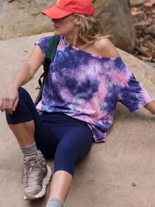 Speed mate Women's Fashion Printed Asymmetric Neckline Short Sleeve Sports T-Shirt - Multicolor - View 2
