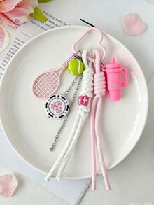 Preppy Sport Keychain Bag Charm, Woven Strap Mini Water Cup Tennis Golf Racket Ball Charm Pendant, Cute Key Ring Bag Decoration Gift For Girls - Multicolor - View 13