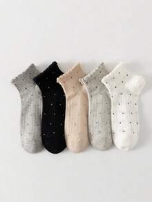 1/4/8/2 Pairs Women's Sweet Polka Dot Short Socks, Soft, Personalized, Preppy Style, Suitable For Home, Commute, Holiday Gifts - Multicolor - View 3