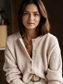 Comfortable Plus Size Regular Length Women's Cardigan, Medium Stretch Fabric, Ideal Choice For Autumn Women's Wear. - Apricot - View 5
